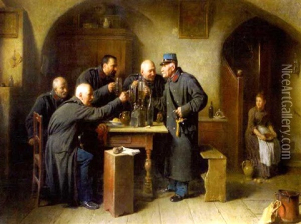 Der Neuankommling Im Invalidenhaus Oil Painting - Friedrich Ritter von Malheim Friedlaender