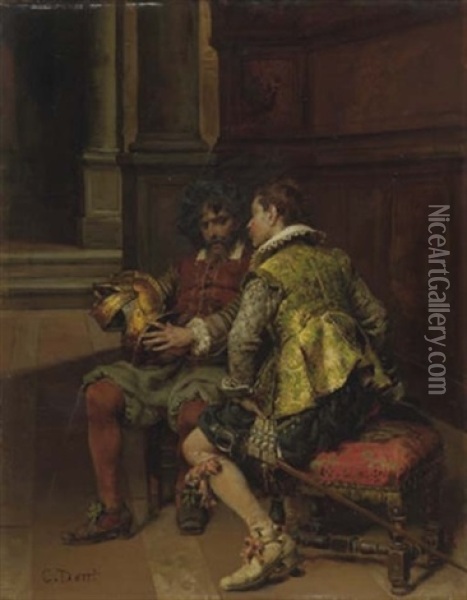 The Conversation Oil Painting - Cesare Auguste Detti