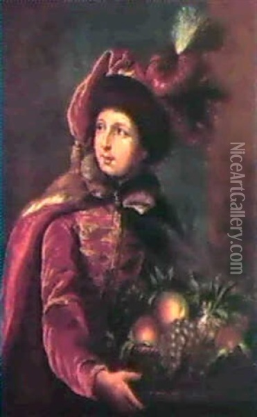 Portrait Of A Boy With A Basket Of Fruit Oil Painting - Philip Mercier