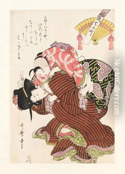 Madre E Figlio Oil Painting - Kitagawa Utamaro