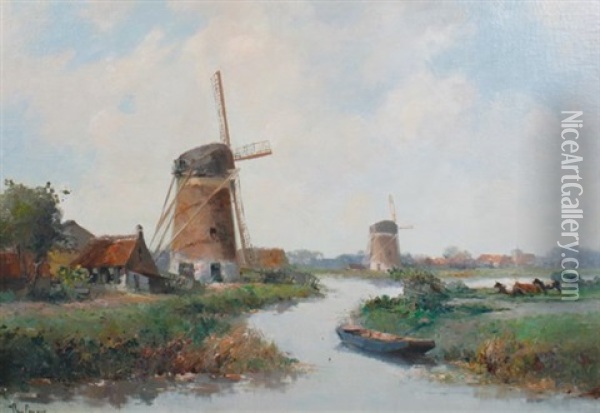 Dutch Windmill Scene Oil Painting - Hermanus Koekkoek the Younger