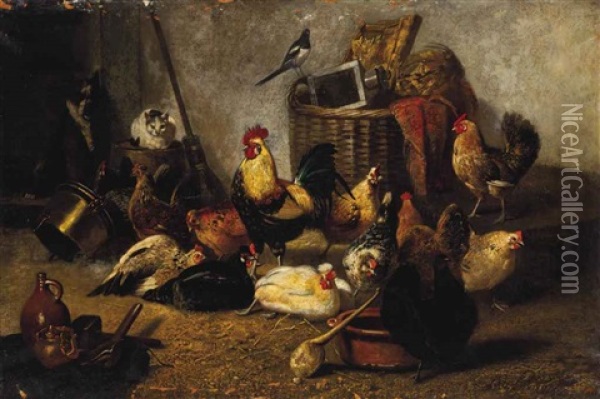 A Farmyard Gathering Oil Painting - Bernard de Gempt