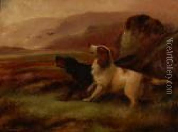 Gun Dogs In The Highlands Oil Painting - Robert Cleminson