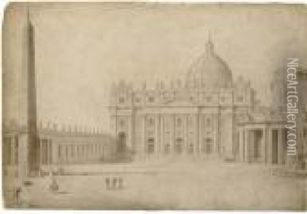 The Facade Of Saint Peter's, Rome, From The Piazza Oil Painting - Francesco Panini