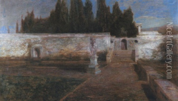 Chiaro Di Luna Nell'antica Villa, 1900 Oil Painting - Beppe Ciardi