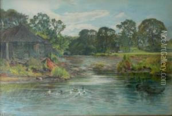 The Auld Brig, Cramond Oil Painting - William Fleming Vallance