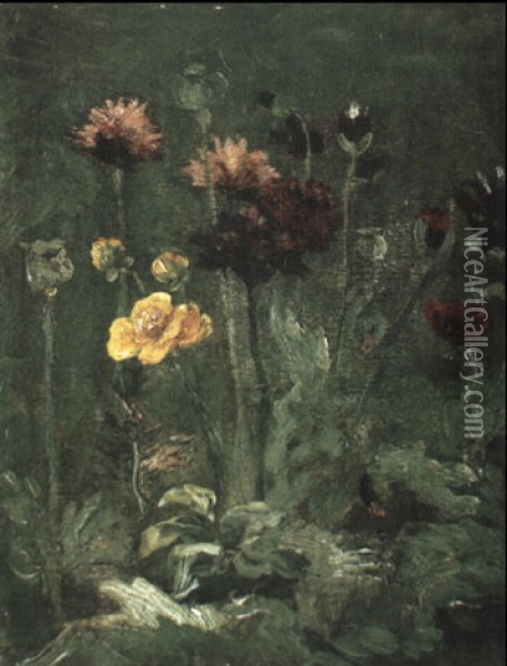 Nature Morte; Scabiosa Et Ranunculus Oil Painting - Vincent Van Gogh