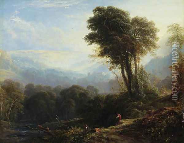 Distant view of Rievaulx Abbey, near Helmsley, Yorkshire Oil Painting - Anthony Vandyke Copley Fielding
