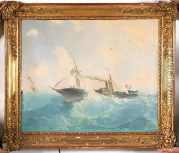 L'amsterdam, Capitaine J H Doulle Fils Dans La Mer Mediterranee Oil Painting - Louis Gamain