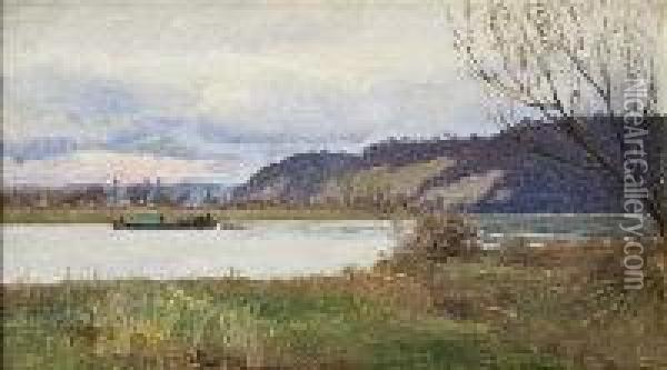 Barge On The River Oil Painting - William Henry Bartlett