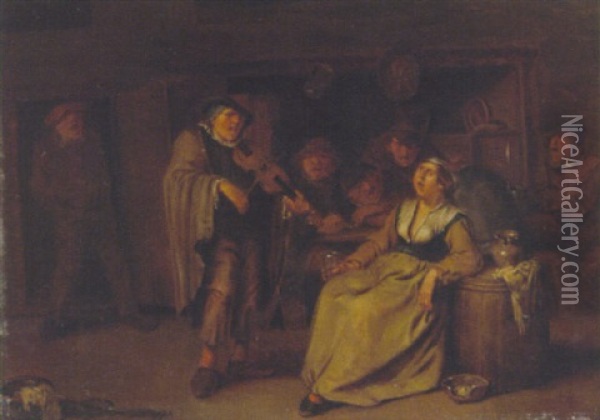 Boors Making Music And Drinking In An Inn Oil Painting - Egbert van Heemskerck the Younger