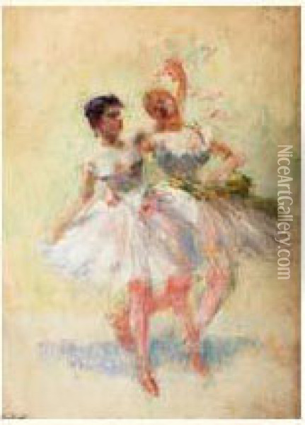 Deux Ballerines Oil Painting - Antoine Calbet