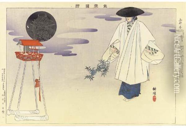 Illustrations Of Noh Plays Oil Painting - Tsukioka Kogyo