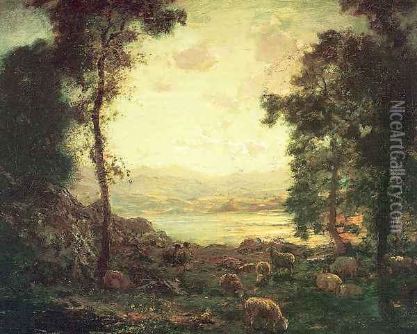 Landscape with Sheep Grazing 1885-89 Oil Painting - Arthur Parton