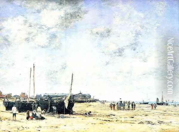 The Beach at Berck Oil Painting - Eugene Boudin