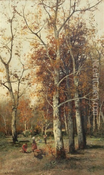 Figures In The Forest Oil Painting - Adolf Kaufmann