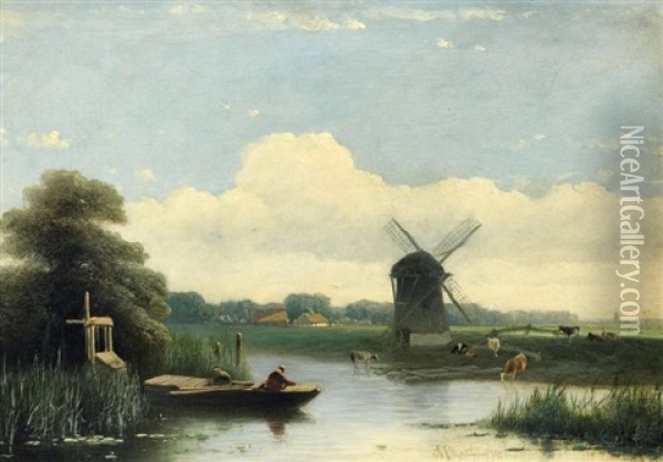 Hollandische Flusslandschaft Oil Painting - Antonius Josephus Madlener