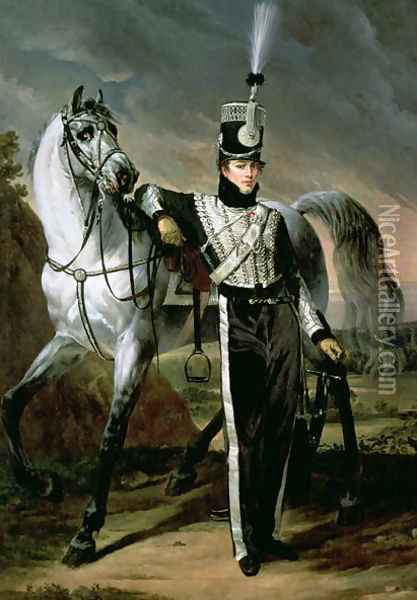 Portrait of Louis Eugene dEtchegoyen a Cavalry Officer Oil Painting - Antoine-Jean Gros