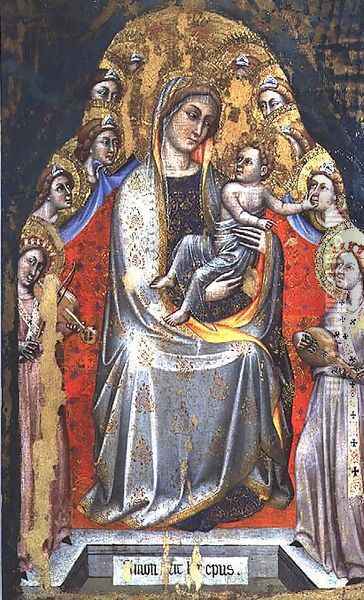 Madonna and Child Enthroned with Angels Oil Painting - Simone dei Crocefissi