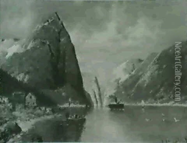 On A Fjord Oil Painting - Johann Jungblut