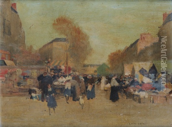 Scene De Marche A Paris Oil Painting - Luigi Loir