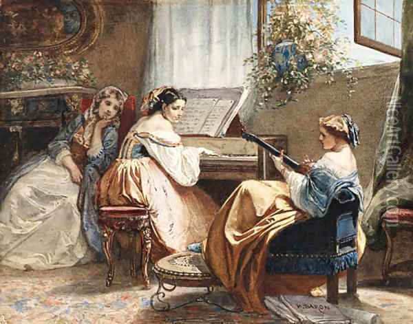 An afternoon of song Oil Painting - Henri Baron