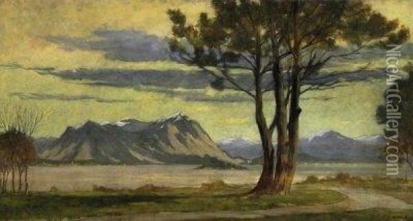 First Spring At The Lago Maggiore. Signed And Dated Bottom Right: G. Cairati 1922 Oil Painting - Girolamo Cairati