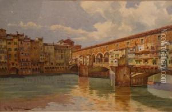 Ponte Vecchio Florence From The South Bank Oil Painting - A. Marrani