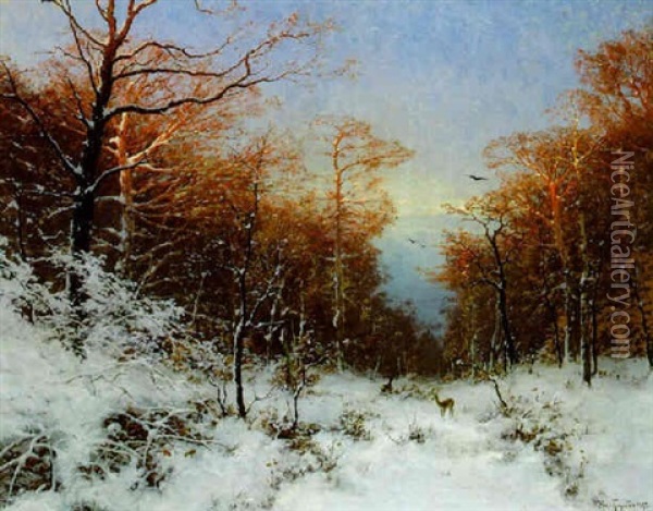 Zwei Rehe Im Winterwald Oil Painting - Heinrich Gogarten