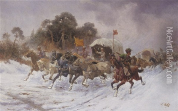 Battle Scene Oil Painting - Adolf (Constantin) Baumgartner-Stoiloff