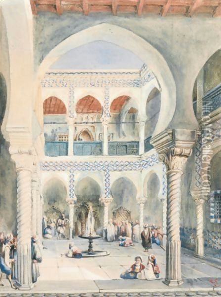 A Party In Djenina Palace, Alger Oil Painting - Pascal Xavier Coste