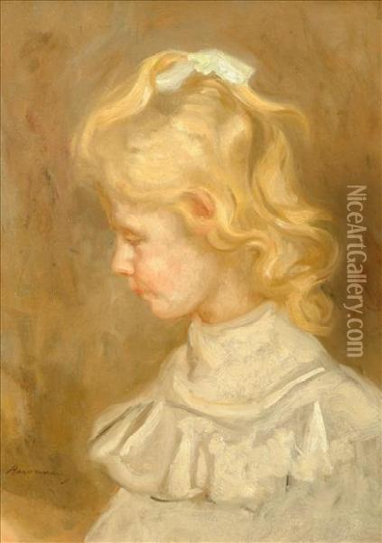 Portraitof A Young Girl In A White Dresshead And Shoulders Oil Painting - Hendrik Johannes Haverman