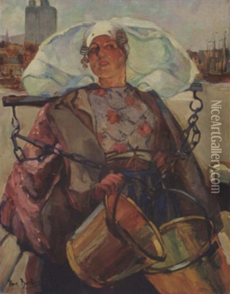 A Dutch Fisherman Carrying Buckets Oil Painting - Hans Von Bartels