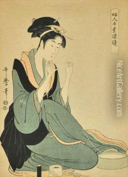 Seated Geisha Oil Painting - Kitagawa Utamaro