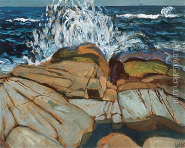 Breaking Wave, Nova Scotia Oil Painting - James Edward Hervey MacDonald