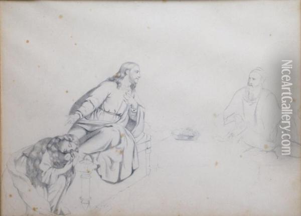 Marie Parfumant Les Pieds Du Christ Chez Lazare Oil Painting - Gustave Dore