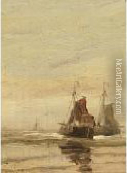 Sailing Vessels Offshore Oil Painting - Gerard Van Der Laan