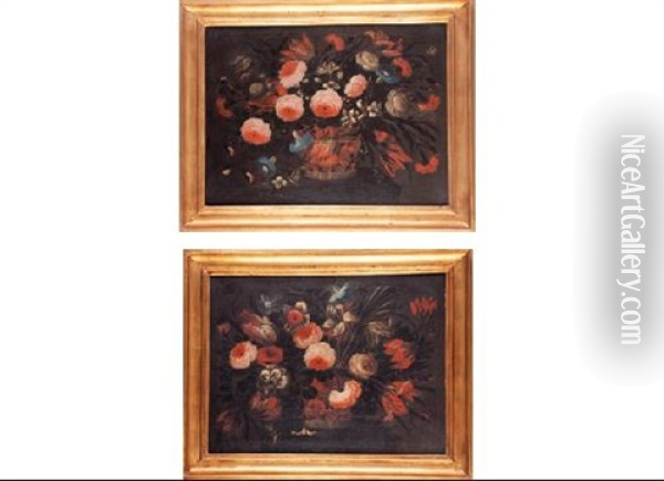Cestas Con Flores (pair) Oil Painting - Jose De Arellano