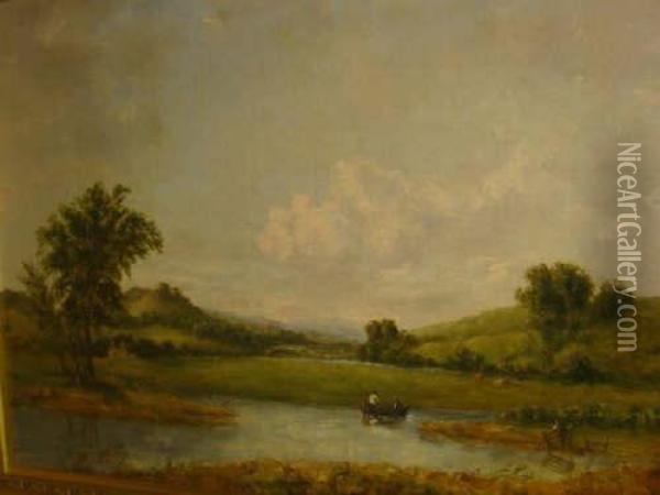River Scene With Boat And Figures Oil Painting - Alfred G., H., Or Sr Vickers