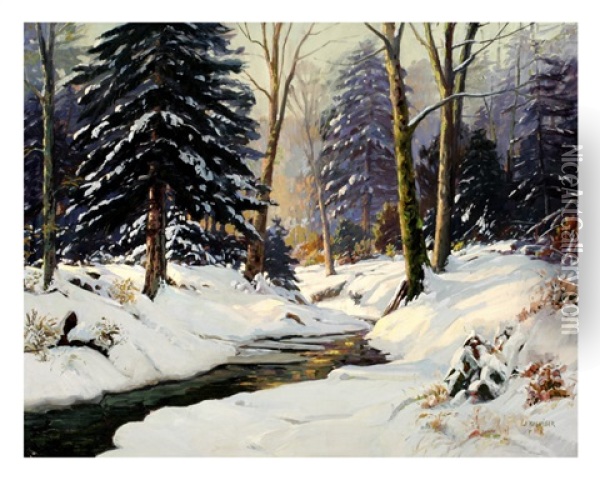 Winter Snow Scene Oil Painting - Walter Koeniger