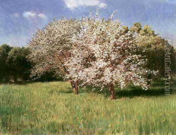 Blooming Apple Trees 1902 Oil Painting - Pal Merse Szinyei