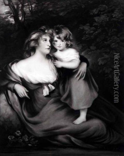 Mother And Daughter In Landscape Oil Painting - Joseph Boggs Beale