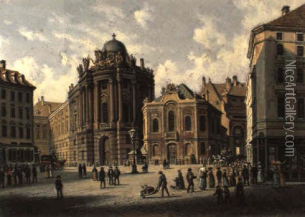 Blick Auf Den Michaelerplatz Mit Dem Alten Burgtheater Oil Painting - Hubert Sattler
