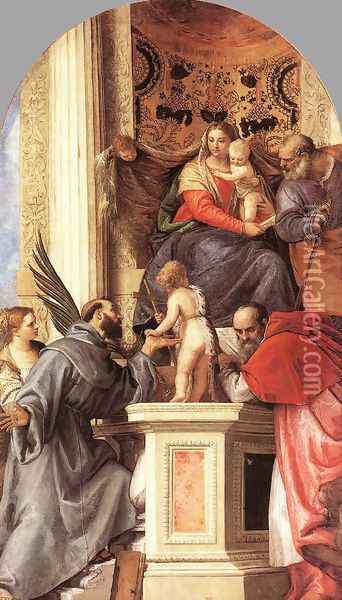 Madonna Enthroned with Saints c. 1562 Oil Painting - Paolo Veronese (Caliari)