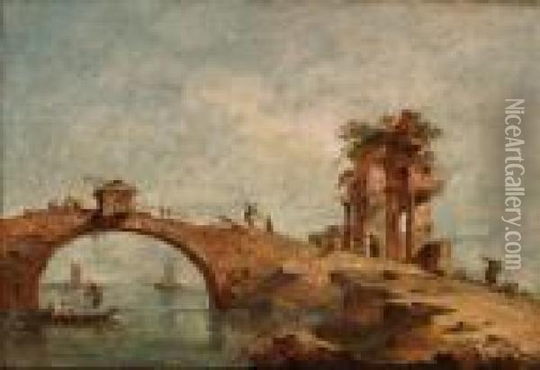 Caprice Au Pont De Pierre Dans La Lagune Oil Painting - Francesco Guardi