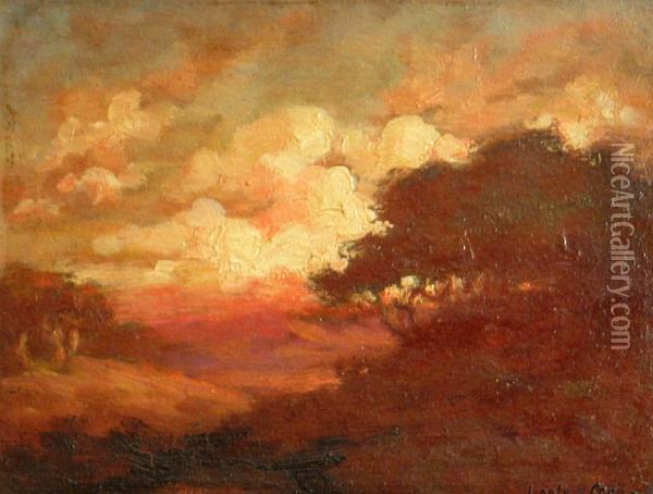 Sunset In The Oaks Oil Painting - Leola Hall Coggins