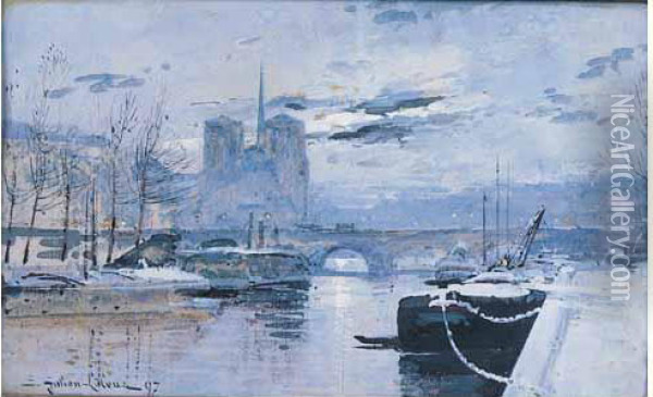 Paris Sous La Neige Oil Painting - Eugene Galien-Laloue