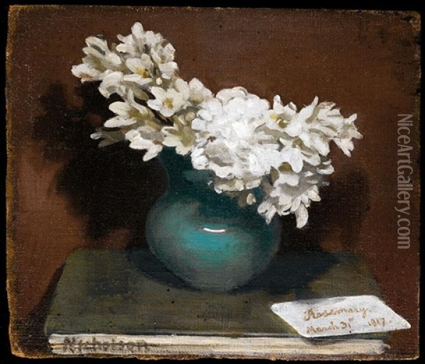 Still Life With White Freesias Oil Painting - William Nicholson