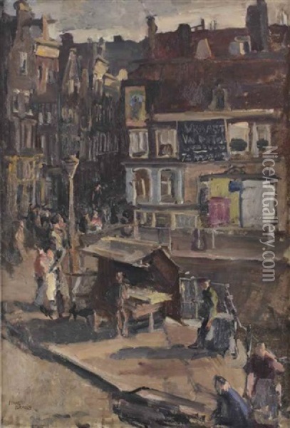 A Bustling Day Near The Haarlemmersluis, Amsterdam Oil Painting - Isaac Israels