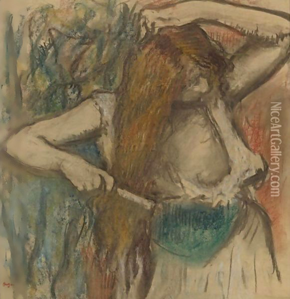 Femme Se Coiffant Oil Painting - Edgar Degas